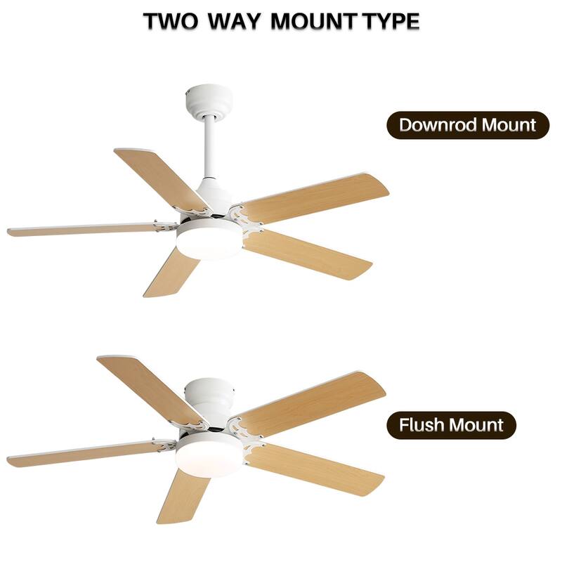 42" Plywood Ceiling Fan with Dimmable LED Light Kit and Remote, Downrod and Flush Mount - 42 Inches