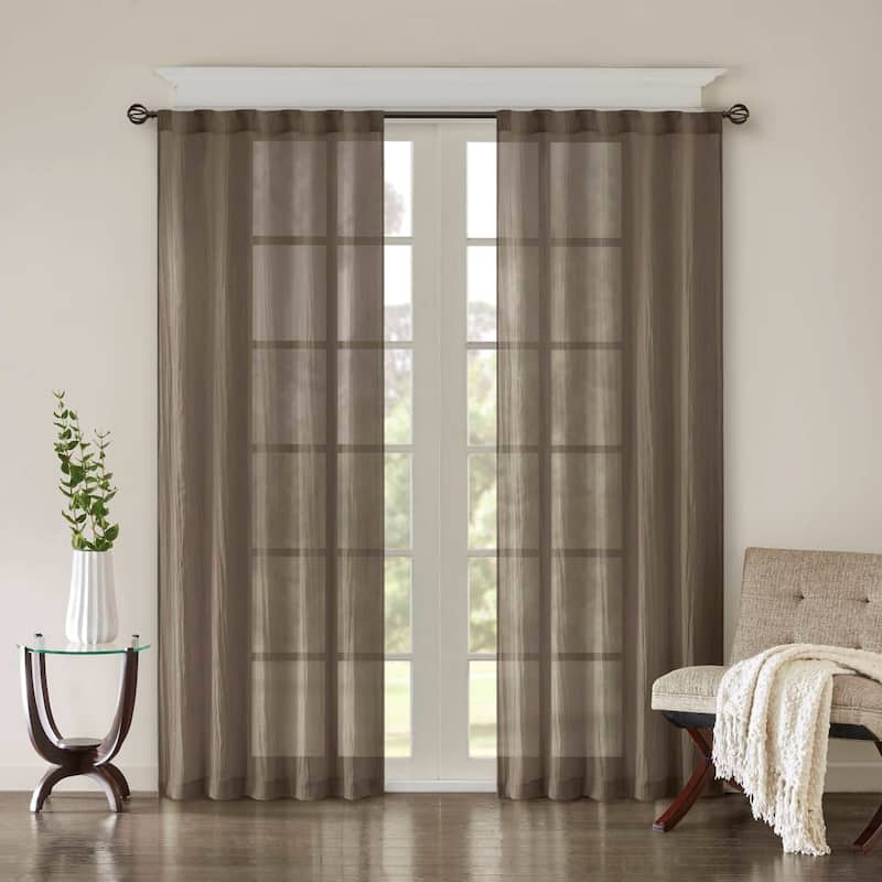 Madison Park Kaylee Solid Crushed Sheer Window Curtain Pair - 42"w x 84"l - Taupe