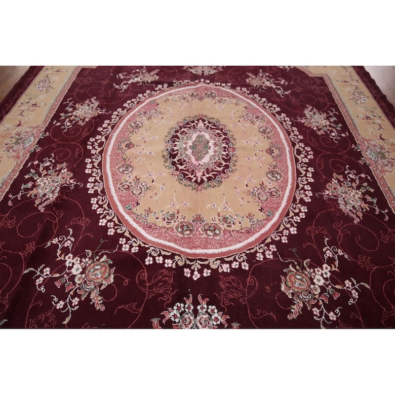 Victorian Style Burgundy Tabriz Area Rug Machine Made Carpet - 9'9" x 12'9"
