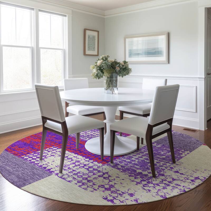 Machine Washable Indoor/ Outdoor Modern Blocks Chantille Rug