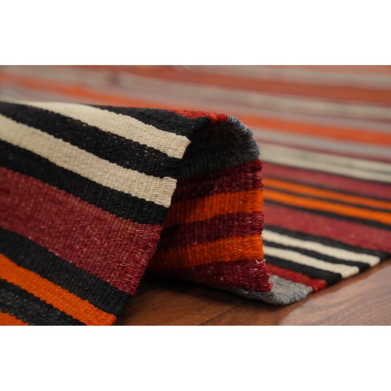Hand Woven Oriental 100% Wool Carpet Southwestern Geometric Multi-Colored Kilim Area Rug - 9' 9'' X 4' 9''