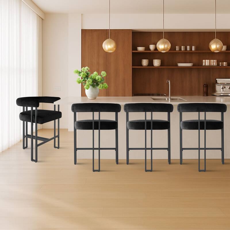 24" Seat Height Upholstered Velvet Solid back Counter Stool (Set os 4)