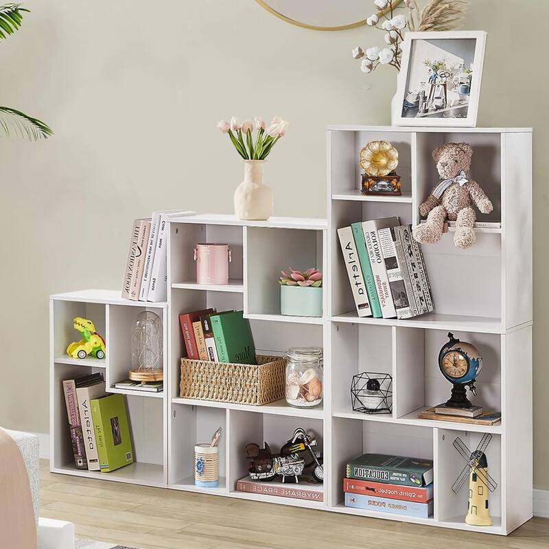 VECELO Wide Wood Organizer Bookcase Sets - 15 Cubes - White