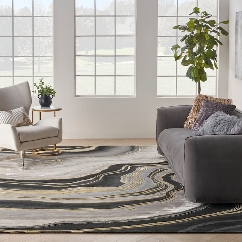 Nourison Prismatic Silver Green Modern Luxe Hand-Tufted Indoor Rug