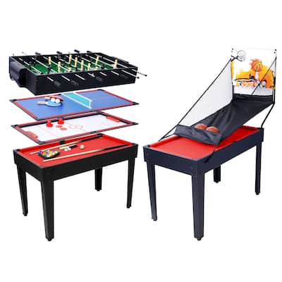 5-in-1 Multi-Game Table - Billiards, Push Hockey, Foosball, Ping Pong, and Basketball