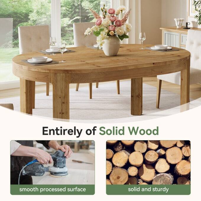 55.11" Solid Wood Oval Dining Table, Rustic Kitchen Table for 4-6 ...
