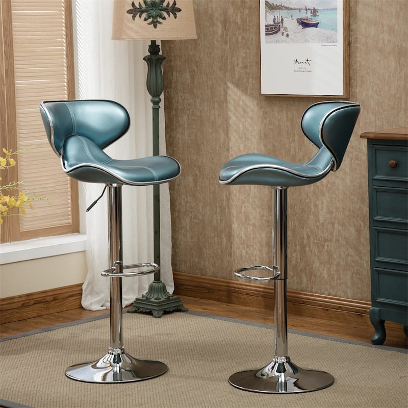 Upholstery Adjustable Swivel Barstool w/ Chrome Base (Set of 2) - Blue