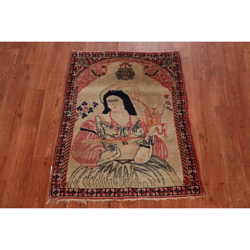 Antique Vegetable Dye Kerman Ravar Persian Rug Handmade Wool Carpet - 1'11" x 2'6"