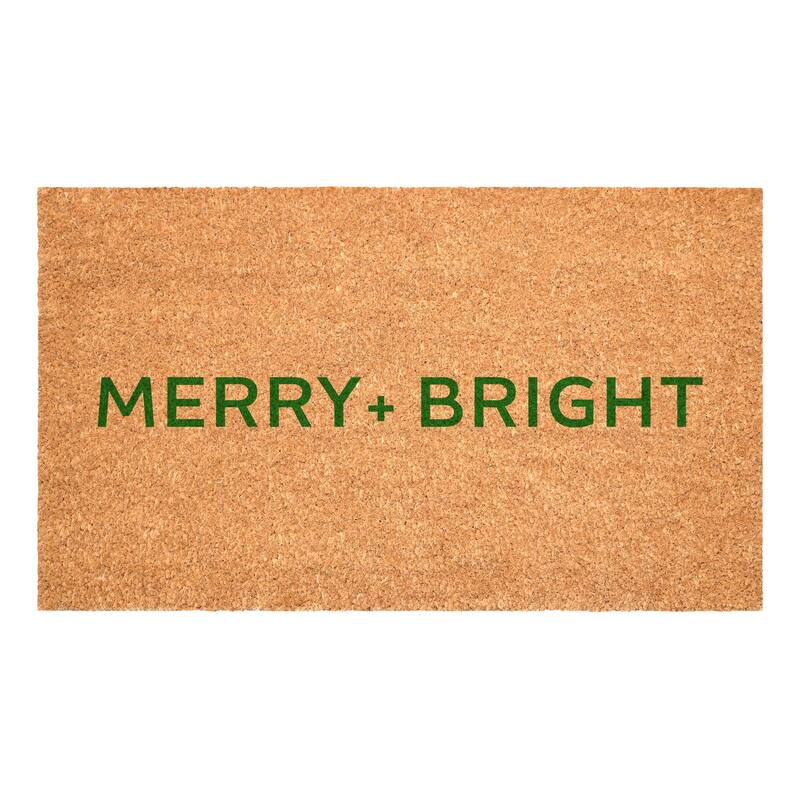 HomeRoots 17" X 29" Brown And Green Christmas Merry and Bright Outdoor Coir Door Mat - 17.00' X '29.00