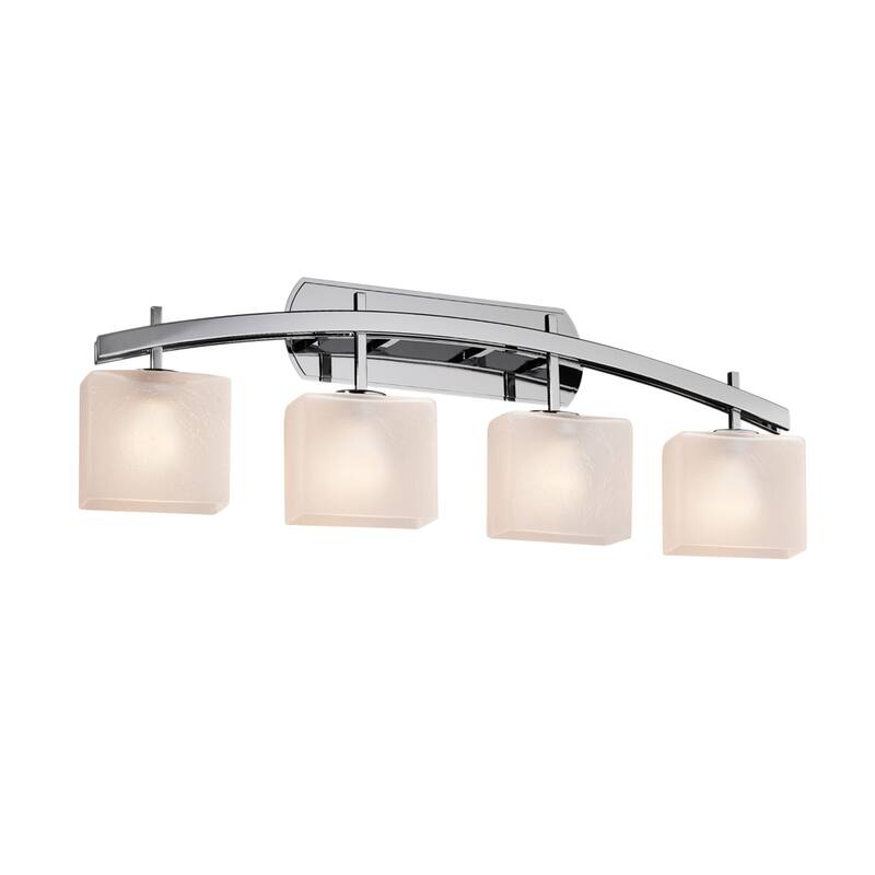 Justice Design Fusion Archway 4-light Polished Chrome Bath Bar, Frosted Crackle Rectangle Shade