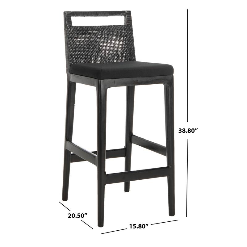 SAFAVIEH Cune 28.8 Inch Woven Dining Darin Black/ Black Cushion Bar Stool - 15.8" x 20.5" x 38.8" - 16Wx21Dx39H