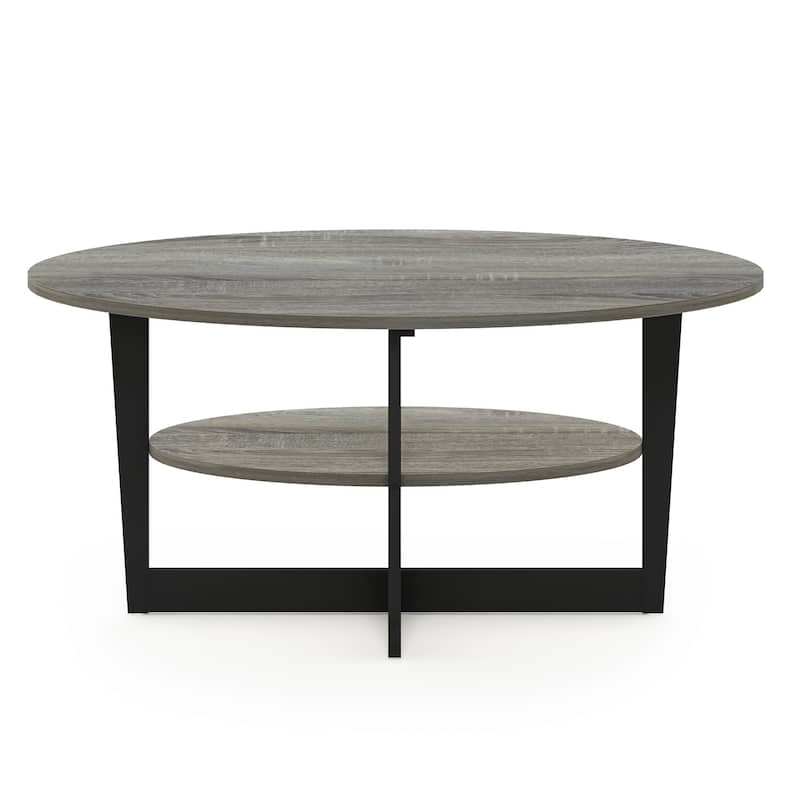 Furinno JAYA Oval Coffee Table - French Oak Grey/Black