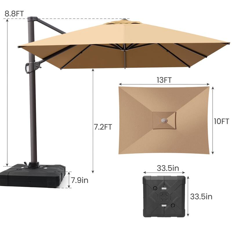 10x12.5 FT Outdoor Patio Cantilever Umbrella with Base