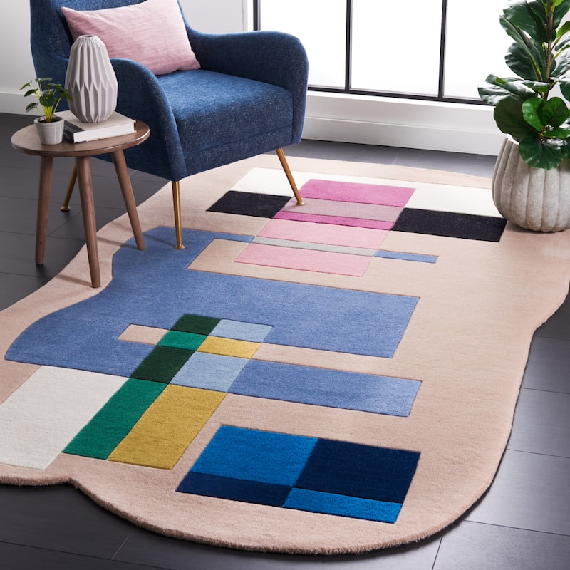 SAFAVIEH Handmade Fifth Avenue Genica Modern Abstract New Zealand - 6' x 9' - Beige/Blue - Rectangle
