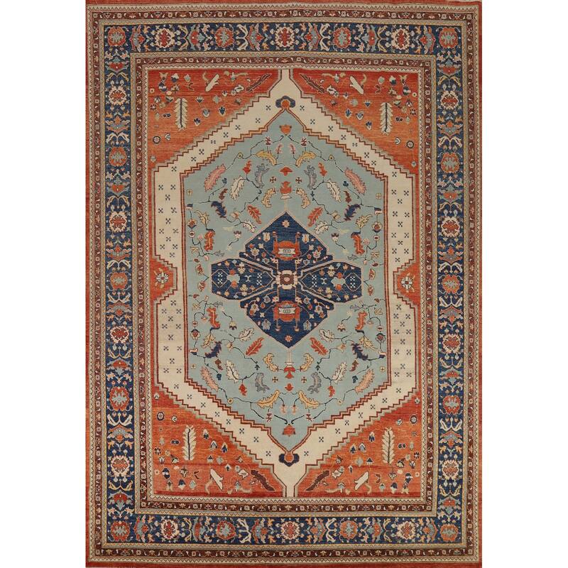 Blue & Orange Sultanabad Vegetable Dye Rug Hand-Knotted Wool Carpet - 8'11" x 12'2"