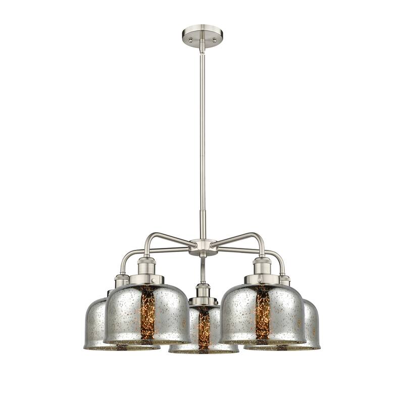 Innovations Lighting Bell - 5 Light 26" Stem Hung Chandelier - Silver Plated Mercury/Satin Nickel