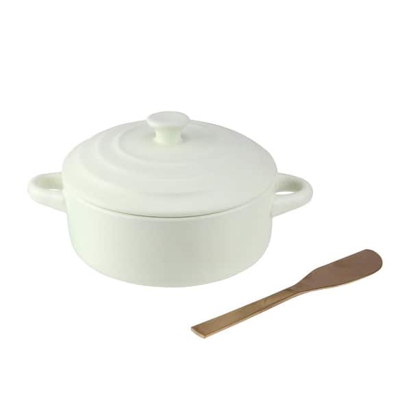 Brie Baker with Lid and Spreader, White
