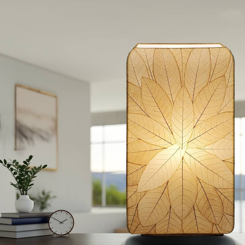 Eangee Handmade Sunburst Table Lamp, Cocoa Leaves Shade, 15 x 8 x 30 in.