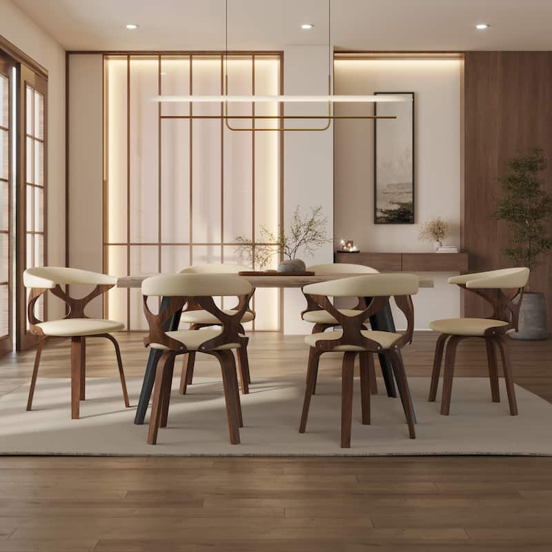 Klyne Modern Round Leather Seat Dining Chairs with Poplar Wood Frame, Solid Wood Legs, and Cut-Out Design Accent Arm Chair