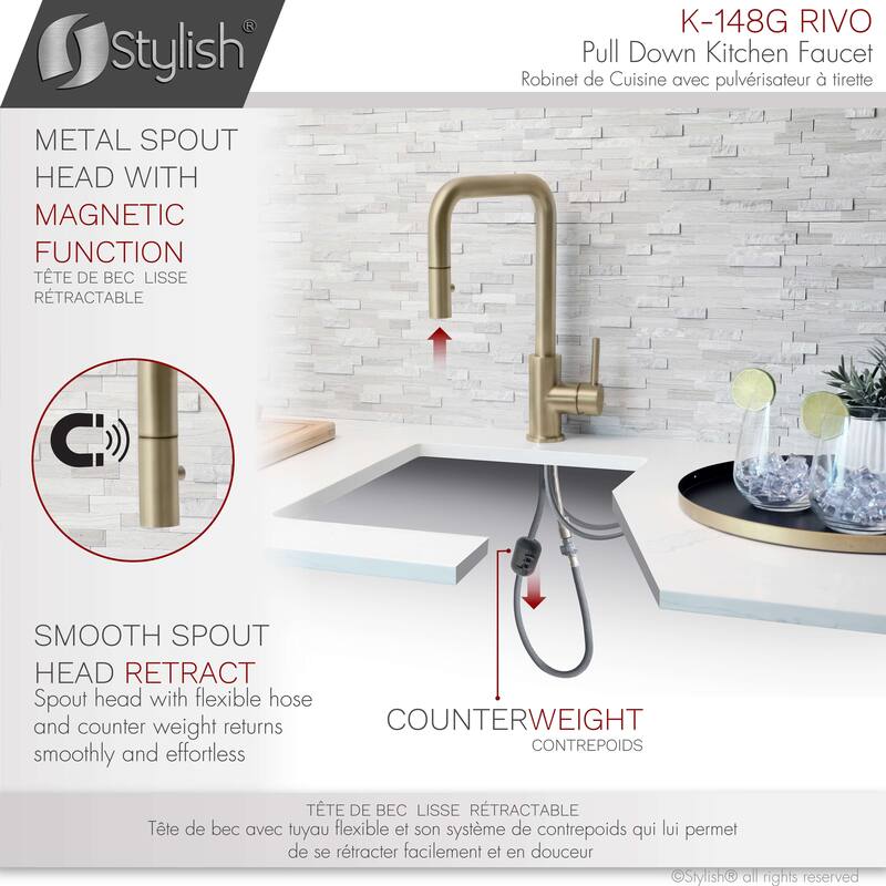 Single Handle Pull Down Kitchen Faucet with Water Tap in Gold K148GK147G