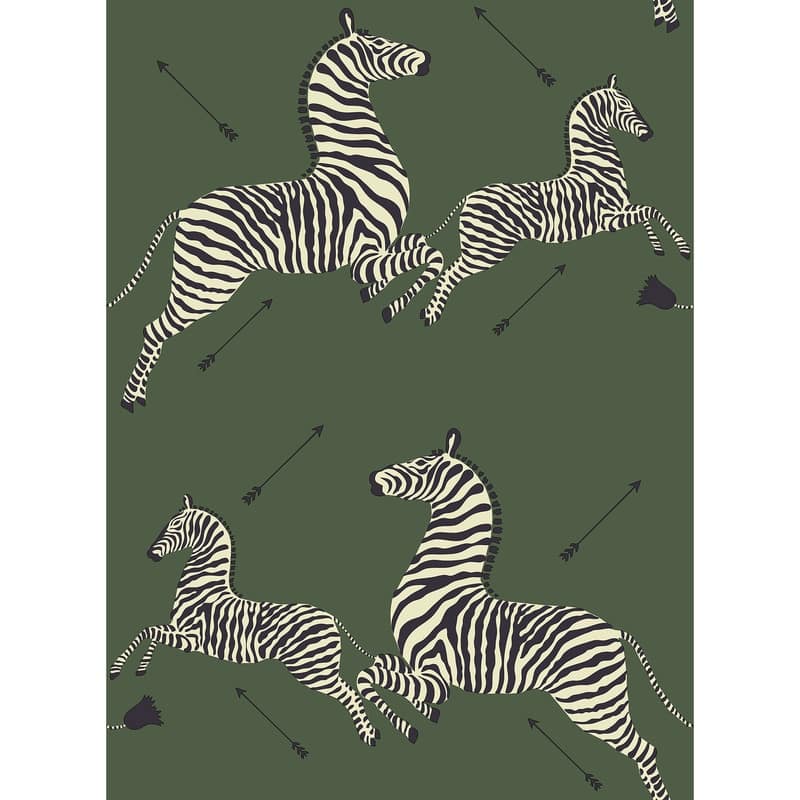 Scalamandre Serengeti Green Zebra Safari Self Adhesive Peel & Stick Wallpaper