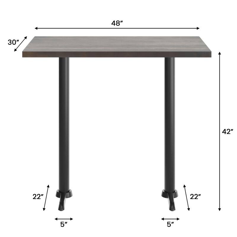 Rectangular Solid Wood Commercial Tabletop w/ Dual 22" x 22" Bar Height T-Bases - 30"W x 48"D x 42"H