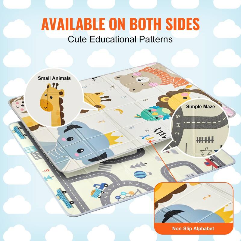 Multi Color Foam Foldable Baby Play Crawling Mat with Raised Letters and Anti-Slip Texture - 71” L x 55” W