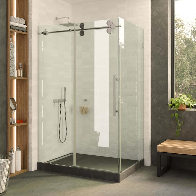 Fine Fixtures Frameless Shower Enclosure Sliding Shower Glass Door - Tempered Glass - 60 Inch - Polished Chrome