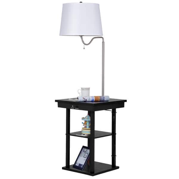 Shop Gymax Floor Lamp Swing Arm Lamp Built In End Table W Shade 2