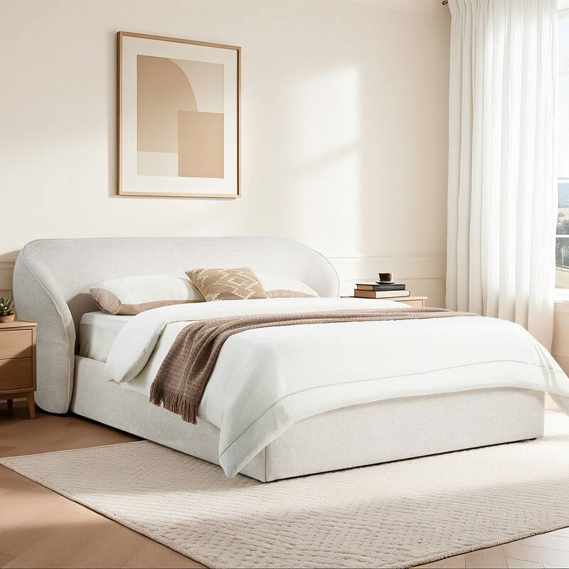 Spruce & Spring Upholstered Platform Bed with Rounded Headboard and Water-repellent Chenille Fabric