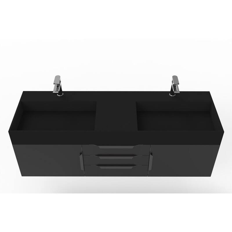 Amazon 60" Wall Mounted Bathroom Vanity Set w/ Black Top