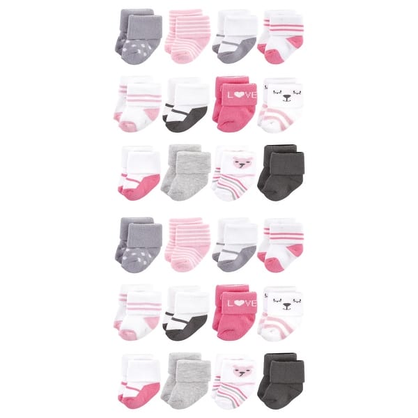 slide 1 of 1, Hudson Baby Cotton Rich Baby Terry Socks 24-Pack, Bear Girl Bear Girl - 0-6 Months