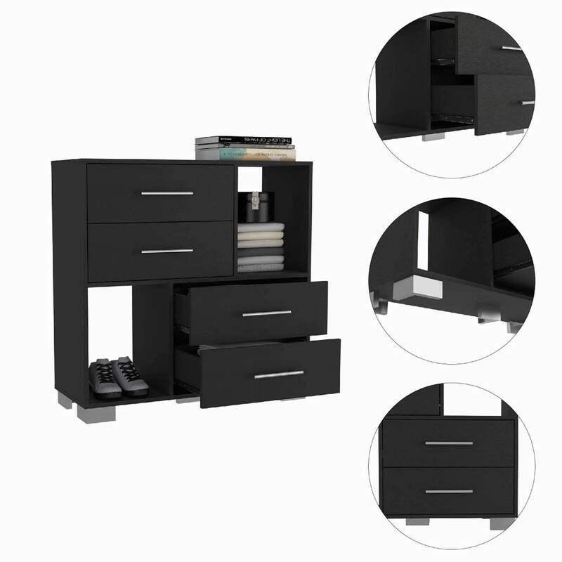 Dresser, Two Open Shelves, Four Drawers -Black - Black