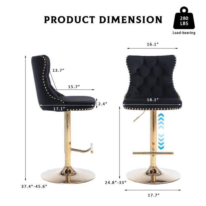 Velvet Upholstered Nailheads Tufted Swivel Bar Stools (Set of 2)