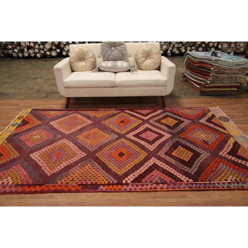 Hand Woven Oriental 100% Wool Carpet Southwestern Tribal Multi-Colored Kilim Area Rug - 9' 2'' X 5' 4''