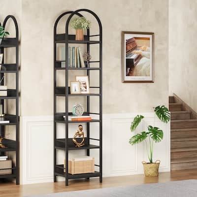 6-Tier Open Bookshelf, Tall Arched Bookcase Narrow Bookshelf