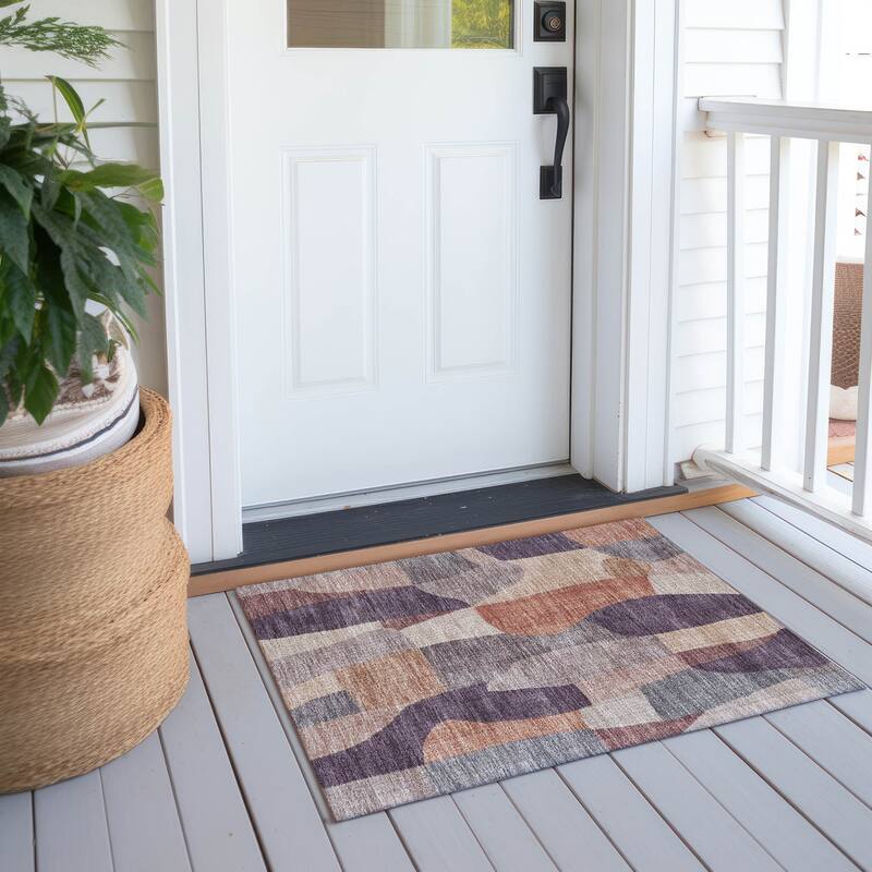 Machine Washable Indoor/ Outdoor Contemporary Layers Chantille Rug - Plum - 1'8" x 2'6"