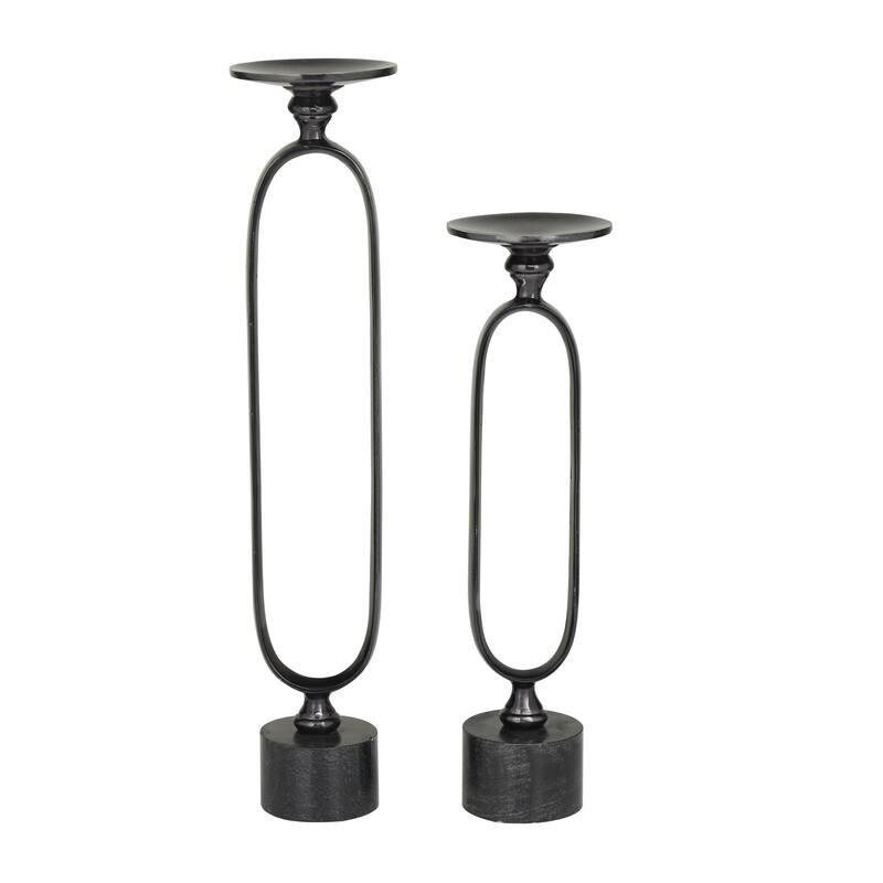 Aluminum Metal Paper Clip Pillar Decorative Candle Holder with Marble Base - Set of 2 Gold, Silver, Black - Roche River Decor
