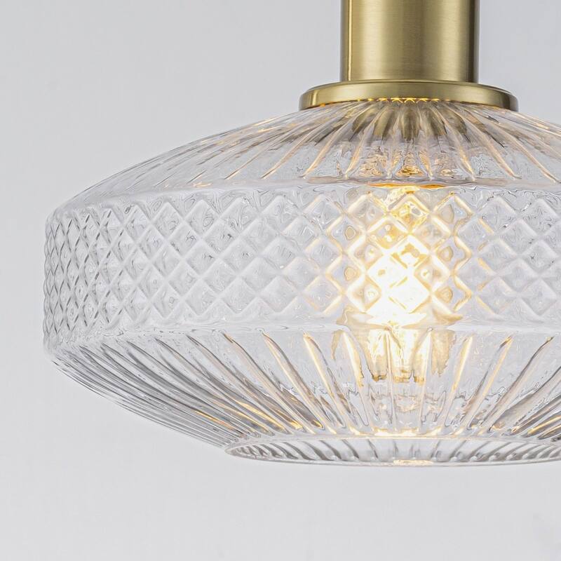 10.24 in. Modern Gold Pendant with Textured Glass, Adjustable Hanging Chandelier