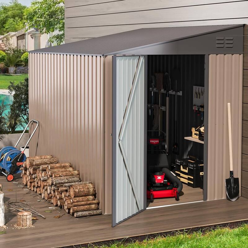 AECOJOY Outdoor Storage Side Shed Metal Attached with Lockable Door