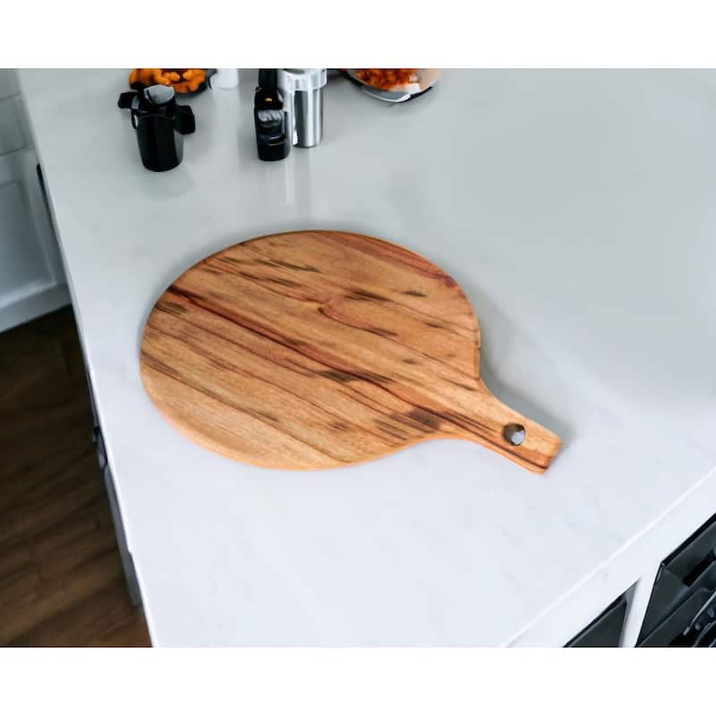 HomeRoots 12" Natural Wood Anti Bacterial Round Pizza Paddle Board
