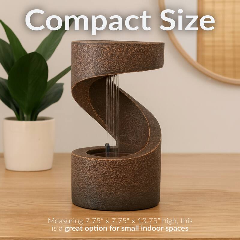 Sunnydaze Winding Showers Tabletop Water Fountain with LED Light - 13-Inch - 13.75-In