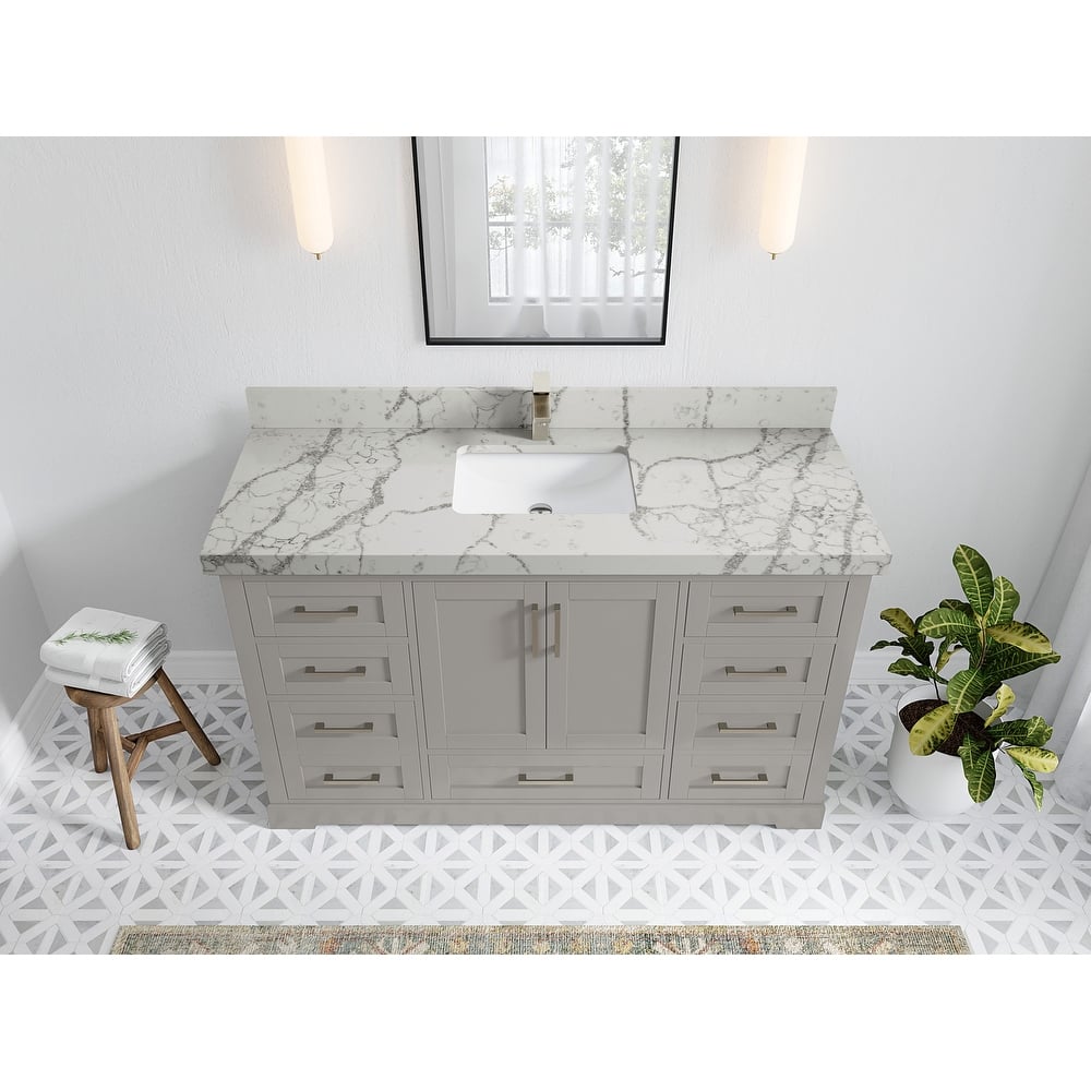 Willow Collection 60 in W x 22 in D x 36 in H Boston Single Bowl Sink Bathroom Vanity with Countertop