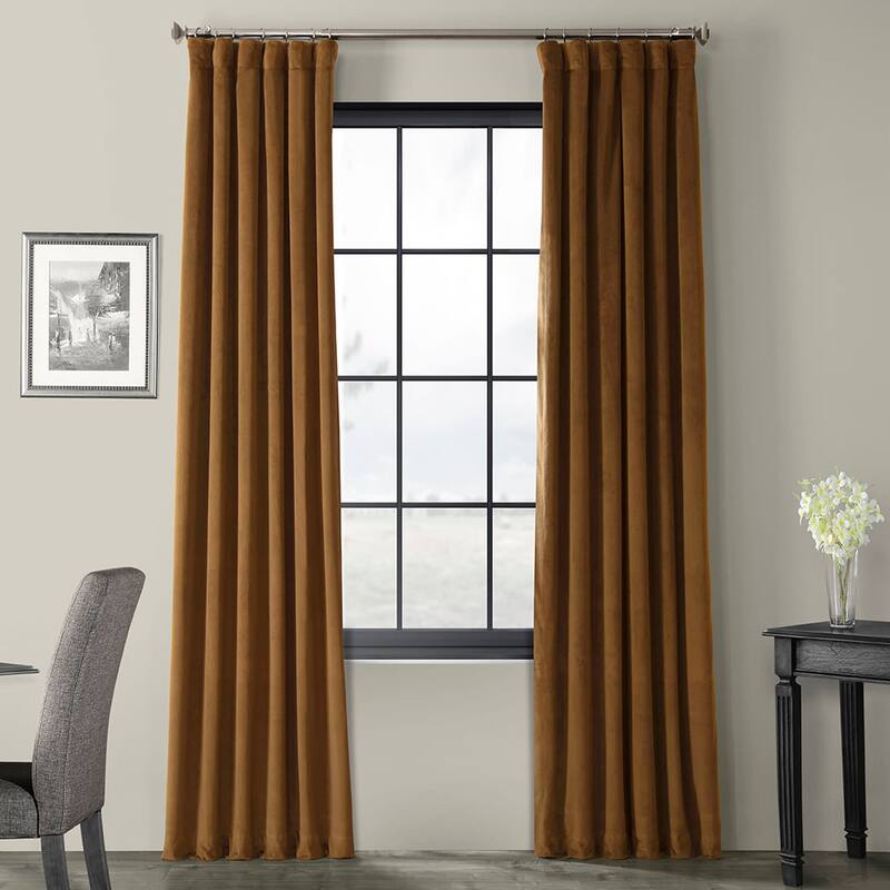 Exclusive Fabrics Signature Velvet Blackout Curtains - 96 Inches Long, (1 Panel) - Luxurious Drapery for Light Control. - 50 X 96 - Sable