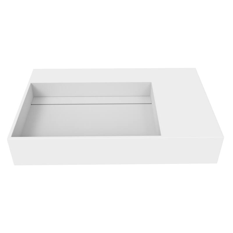 Juniper Stone Solid Surface Wall-mounted Vessel Sink - 30" Left Basin - No Faucet Hole - White