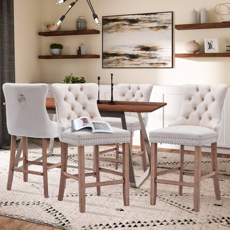 Contemporary Velvet Upholstered Counter Bar Stools Set of 4