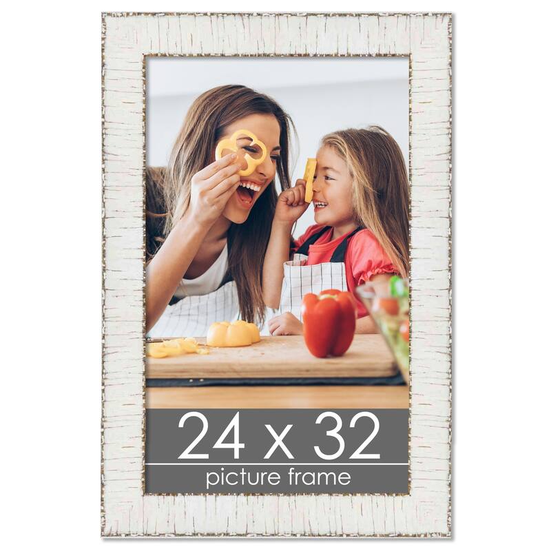 24x32 White Rustic Birch Wood Picture Frame UV Acrylic, Foam Board