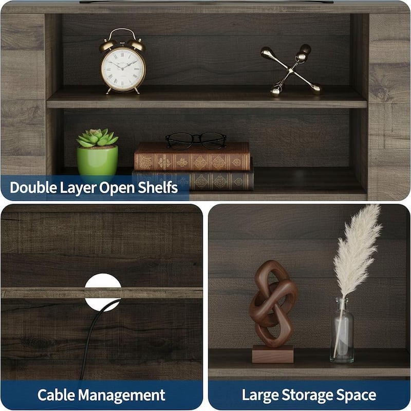 TV Stand, with Adjustable Open Shelves and Slanted Metal Legs