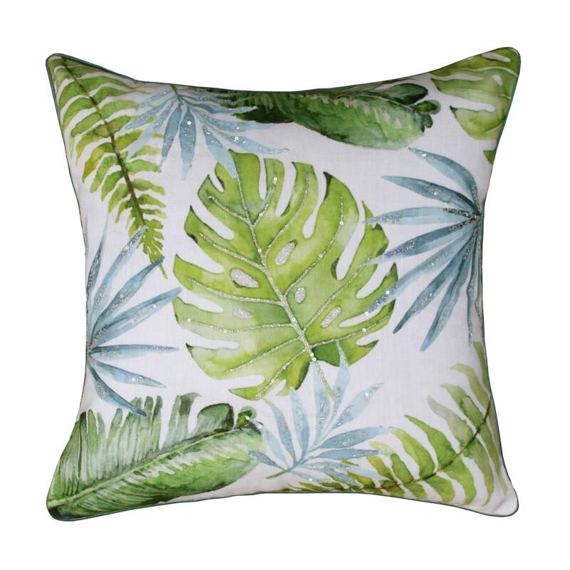 20" Green And Blue Floral Tropical Throw Pillow Cover