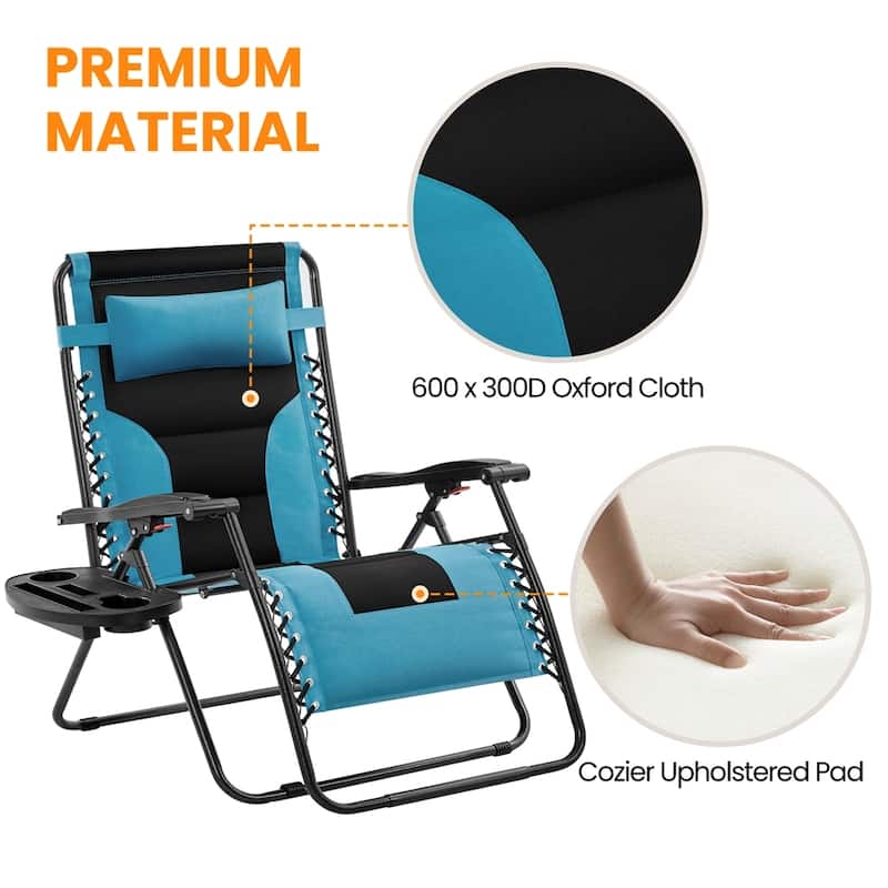Yaheetech 29in Padded Outdoor Zero Gravity Chair Patio Lounge Camping Chair with Armrests and Pillow